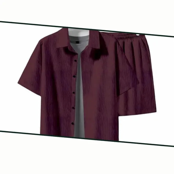 Maroon_Premium_Pure_Cotton_Shirt_&_Shorts_Combo_For_Men