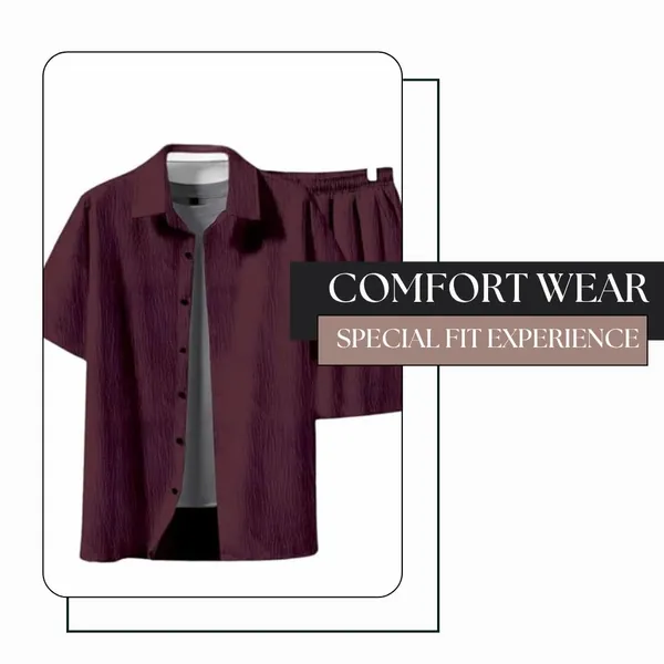 Maroon_Premium_Pure_Cotton_Shirt_&_Shorts_Combo_For_Men