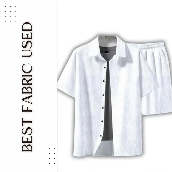 White_Premium_Cotton_Shirt_&_Shorts_Combo_For_Men
