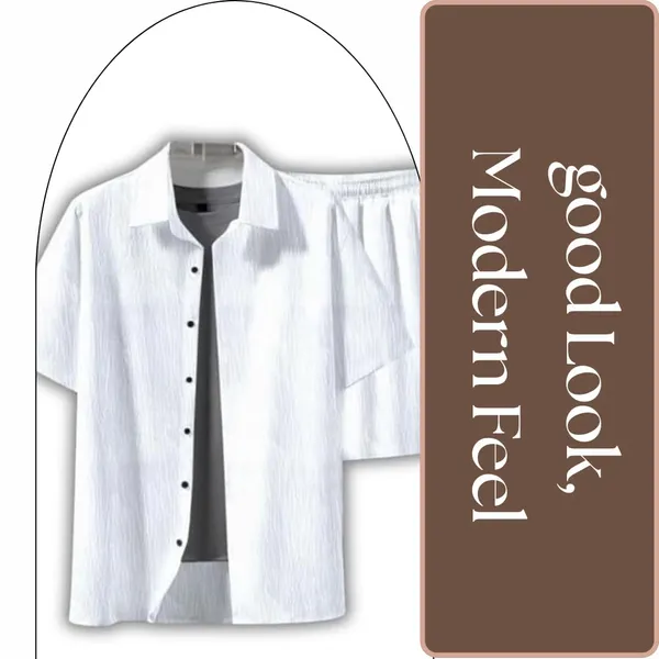 White_Premium_Cotton_Shirt_&_Shorts_Combo_For_Men