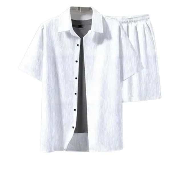 White_Premium_Cotton_Shirt_&_Shorts_Combo_For_Men