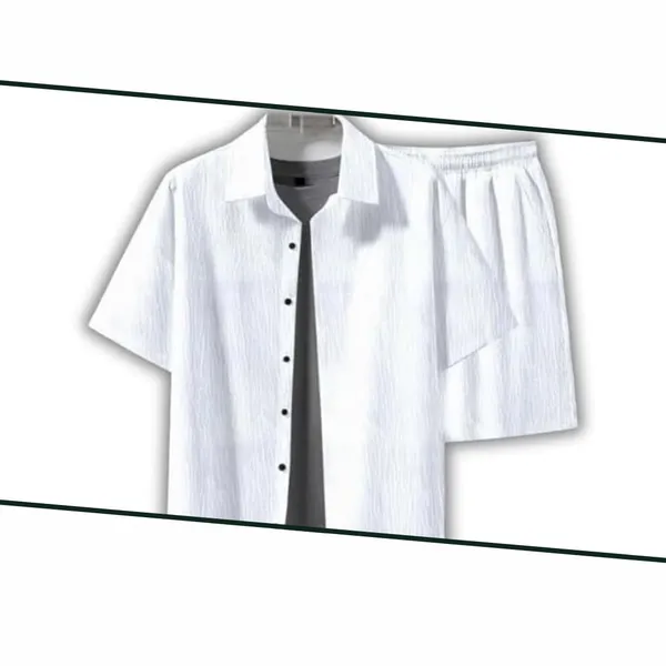 White_Premium_Cotton_Shirt_&_Shorts_Combo_For_Men