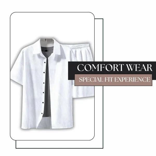 White_Premium_Cotton_Shirt_&_Shorts_Combo_For_Men