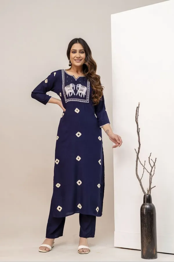 Navy_Blue_Rayon_Regular_Kurta,_Trouser/Pant_Set_For_Women