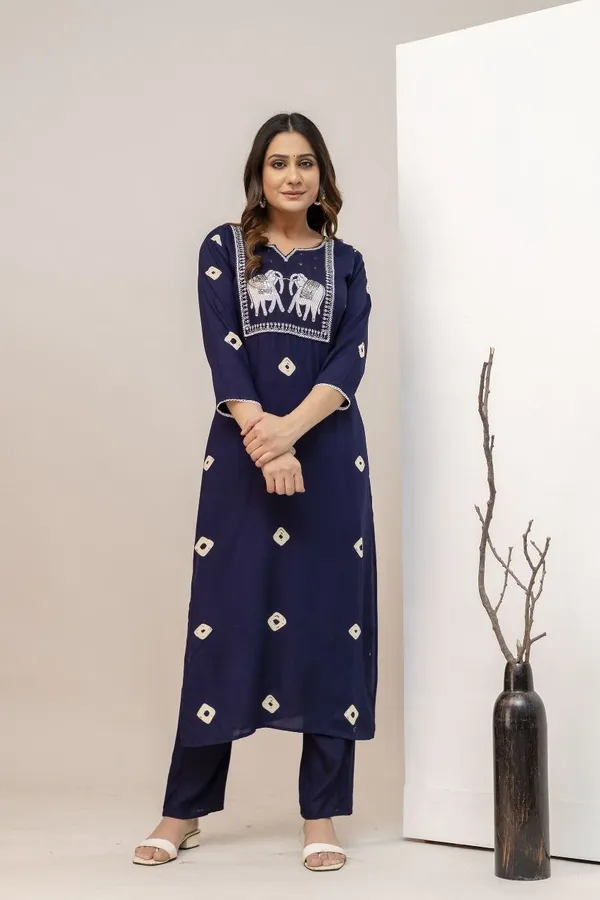 Navy_Blue_Rayon_Regular_Kurta,_Trouser/Pant_Set_For_Women