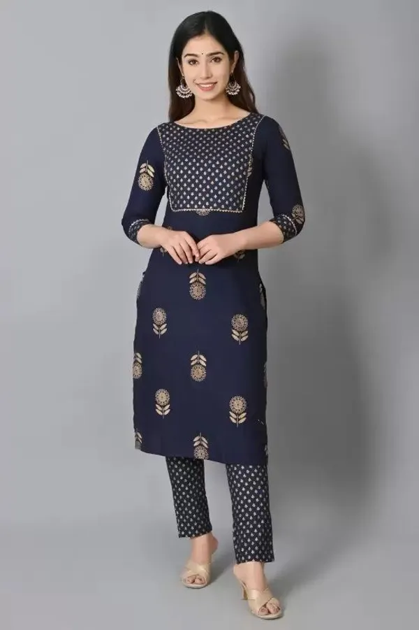 Dark_Blue_&_Pink_Rayon_Regular_Kurta,_Trouser/Pant_&_Dupatta_Set__Combo_For_Women