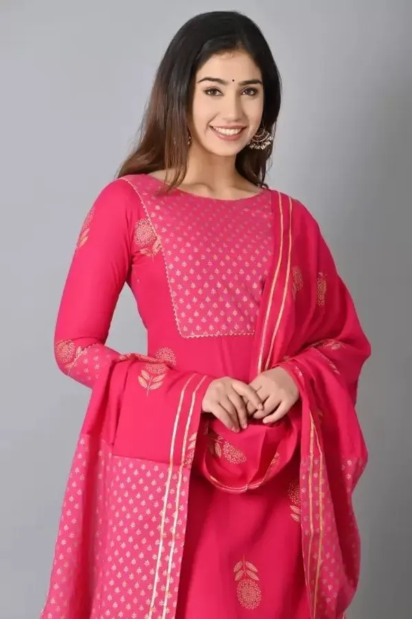 Dark_Blue_&_Pink_Rayon_Regular_Kurta,_Trouser/Pant_&_Dupatta_Set__Combo_For_Women