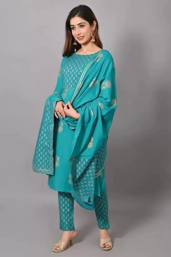 Light_Blue_Cotton_Regular_Kurta,_Trouser_&_Dupatta_Set_For_Women
