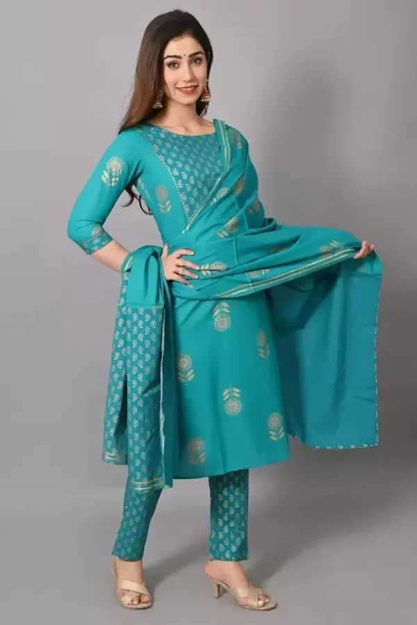 Light_Blue_Cotton_Regular_Kurta,_Trouser_&_Dupatta_Set_For_Women