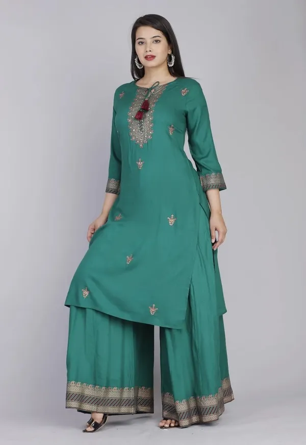 Light_Blue_Green_Rayon_Cotton_Regular_Kurta,_Palazzo_&_Dupatta_Set_Combo_For_Women