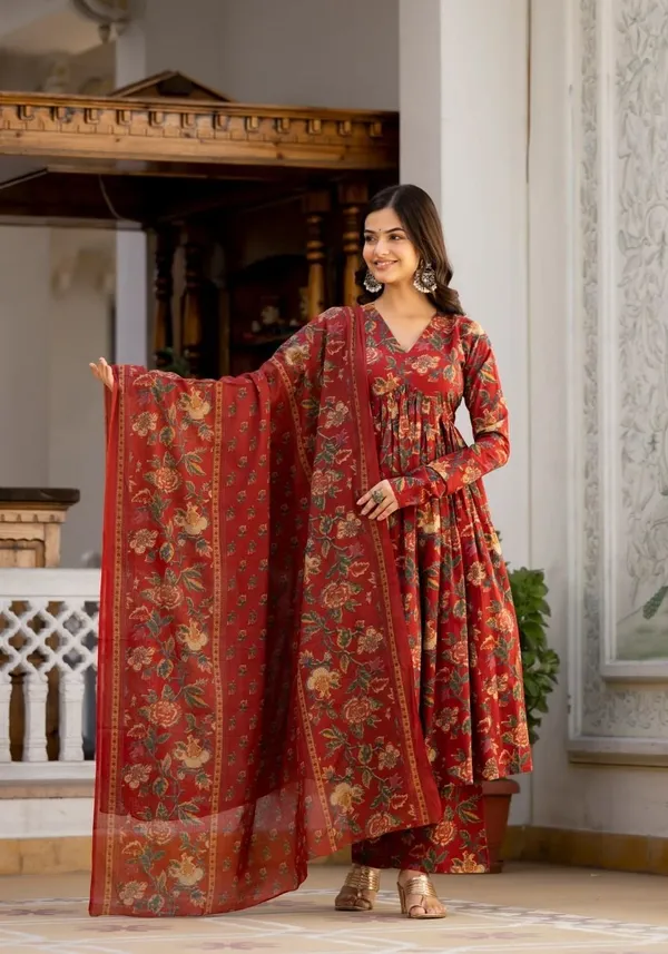 Maroon_&_Black_Rayon_Regular_Kurta,_Palazzo_&__Salwar_,Dupatta_Set_Combo_For_Women