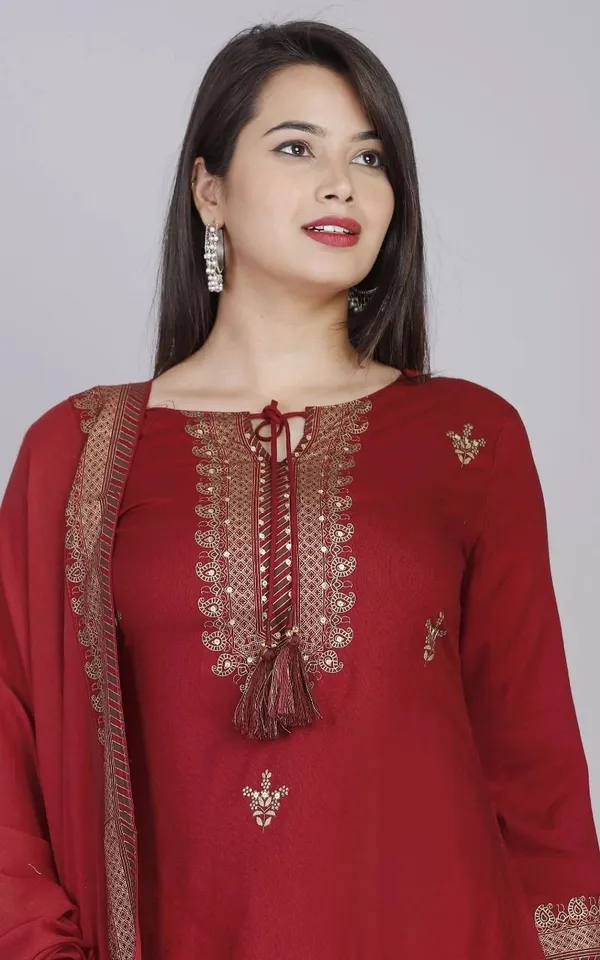 Red_Rayon_Regular_Kurta,_Sharara_&_Dupatta_Set_For_Women