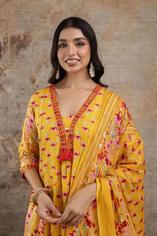 Yellow_Rayon_Regular_Anarkali_Kurta,_Bottom_&_Dupatta_Set_For_Women