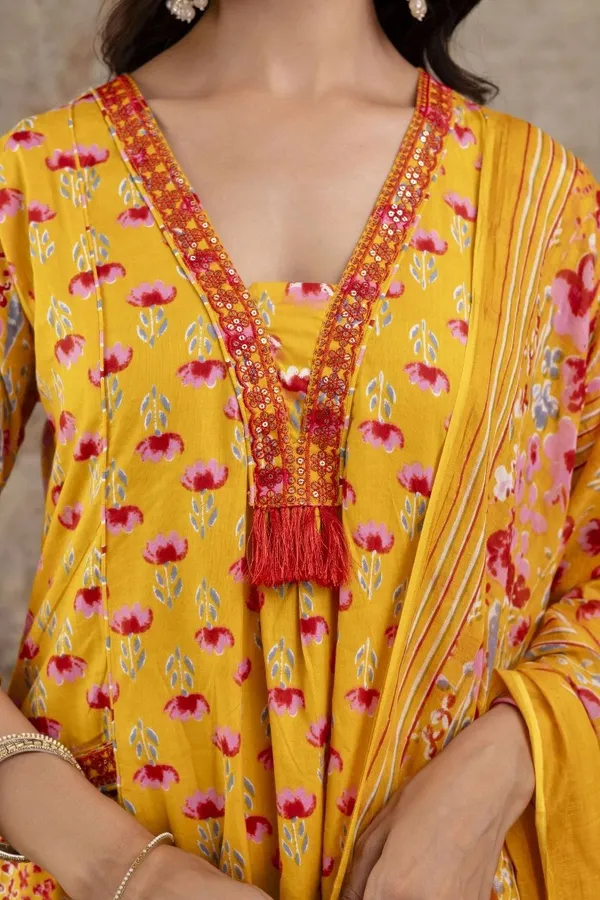 Yellow_Rayon_Regular_Anarkali_Kurta,_Bottom_&_Dupatta_Set_For_Women
