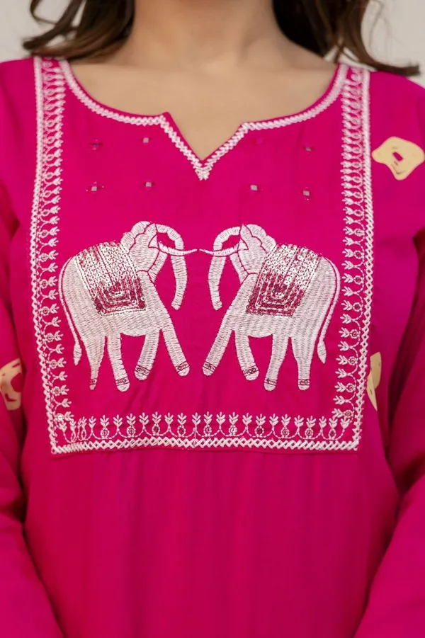 Pink_Rayon_Regular_Kurta,_Trouser/Pant__Set_For_Women