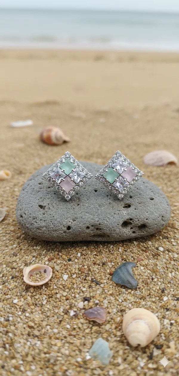 Mint_Pink_Square_Studs_For_Girls