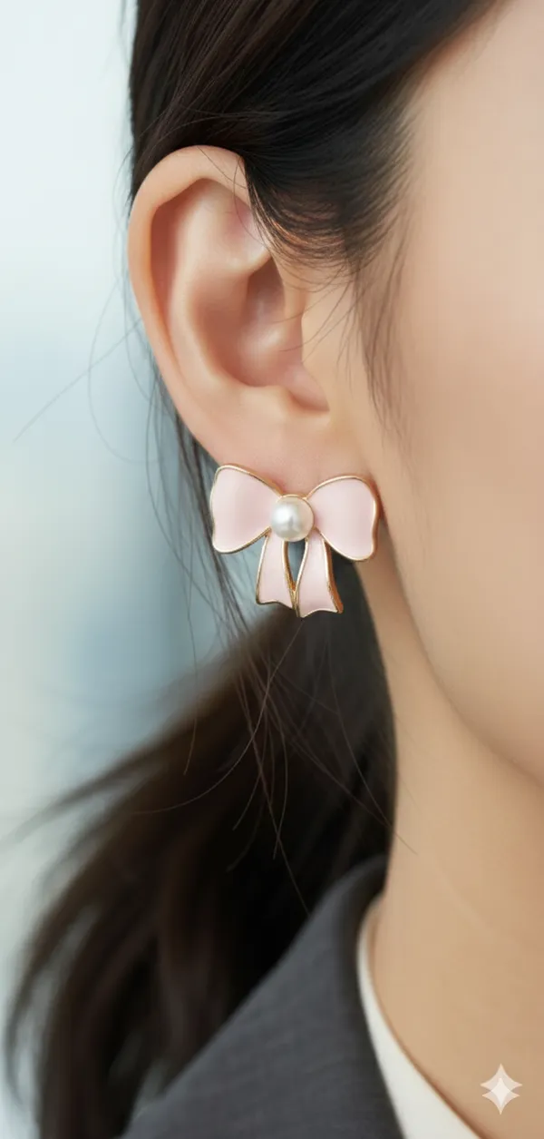 Pink_&_Ivory_Pearls_The_Ballet_Slipper_Bows_Korean_Earrings_For_Women_And_Girls