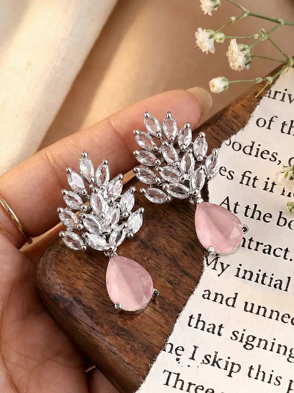 Pink_Stoned_Silver_Plated_Fashionable_Earrings_For_Women