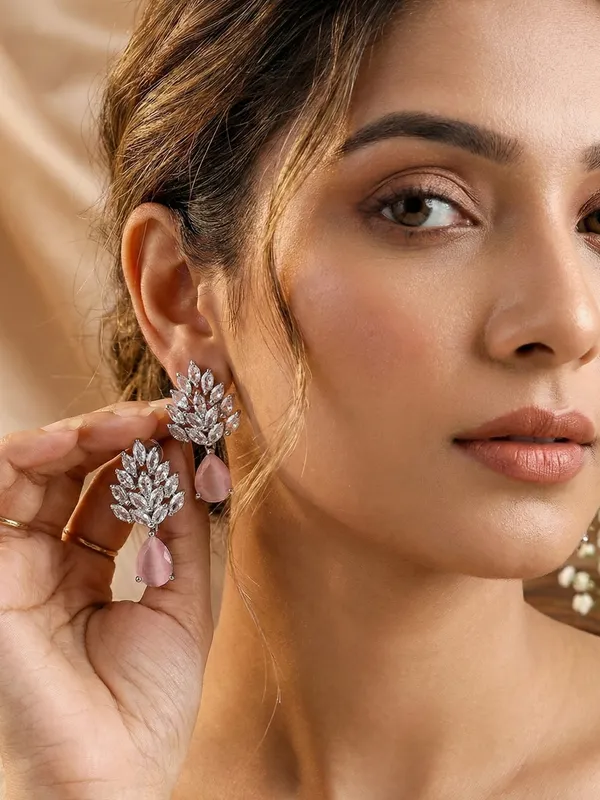 Pink_Stoned_Silver_Plated_Fashionable_Earrings_For_Women