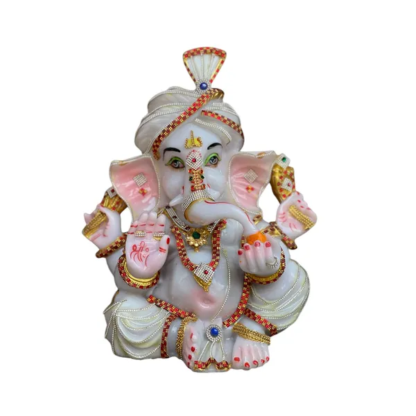 White_Pagdi_Ganesh_White_Marble_Look_Decorative_Ganesha_Statue_Murti