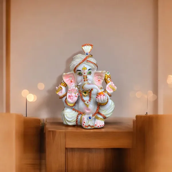 White_Pagdi_Ganesh_White_Marble_Look_Decorative_Ganesha_Statue_Murti