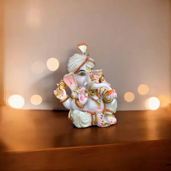 White_Pagdi_Ganesh_White_Marble_Look_Decorative_Ganesha_Statue_Murti