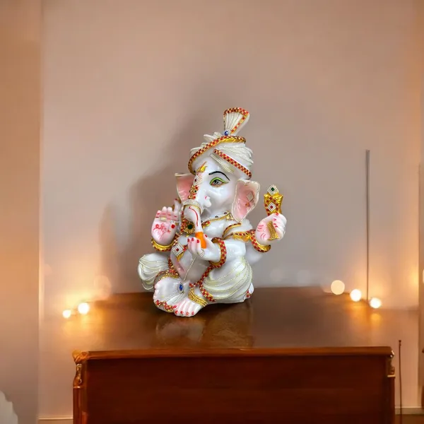 White_Pagdi_Ganesh_White_Marble_Look_Decorative_Ganesha_Statue_Murti