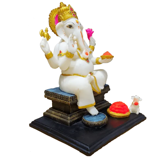 Off_White_&_Golden_Gajanan_Ganpati_White_Marble_Look_Ganesha_With_Rat_Statue