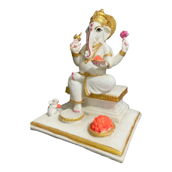 Off_White_&_Golden_Gajanan_Ganpati_White_Marble_Look_Ganesha_With_Rat_Statue