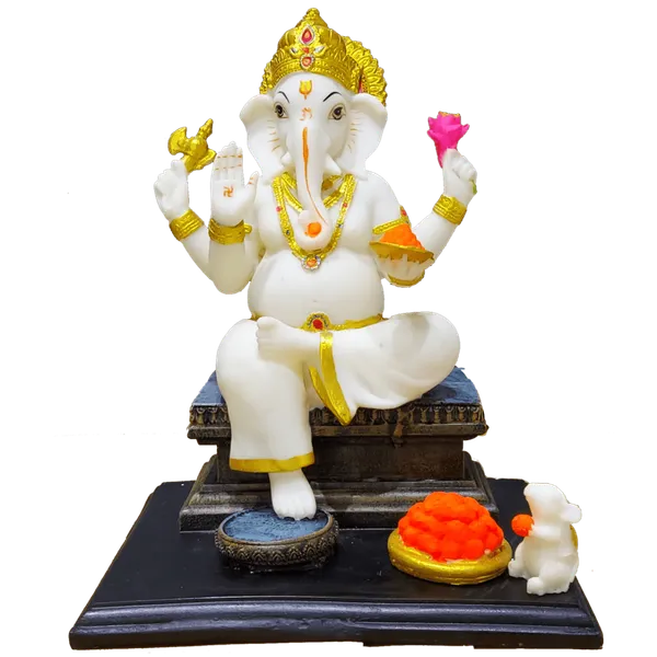 Off_White_&_Golden_Gajanan_Ganpati_White_Marble_Look_Ganesha_With_Rat_Statue