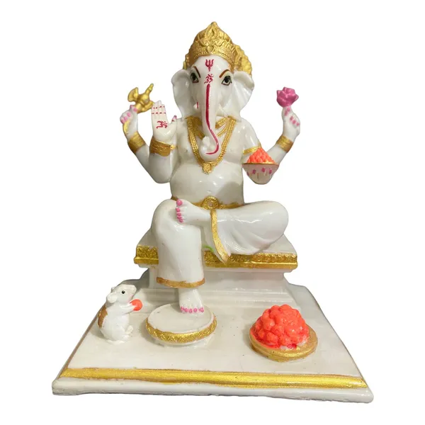Off_White_&_Golden_Gajanan_Ganpati_White_Marble_Look_Ganesha_With_Rat_Statue
