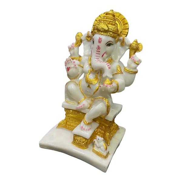 Off_White_&_Golden_Gajanan_Ganpati_Bappa_Murti_White_Marble_Look_Idol_Gift_For_Griha_Pravesh