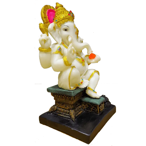 Off_White_&_Golden_Gajanan_Ganpati_Bappa_Murti_White_Marble_Look_Idol_Gift_For_Griha_Pravesh