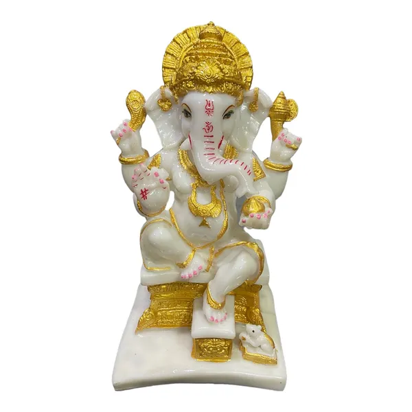 Off_White_&_Golden_Gajanan_Ganpati_Bappa_Murti_White_Marble_Look_Idol_Gift_For_Griha_Pravesh