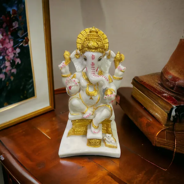 Off_White_&_Golden_Gajanan_Ganpati_Bappa_Murti_White_Marble_Look_Idol_Gift_For_Griha_Pravesh