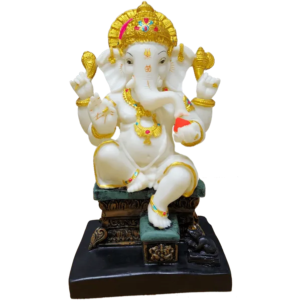 Off_White_&_Golden_Gajanan_Ganpati_Bappa_Murti_White_Marble_Look_Idol_Gift_For_Griha_Pravesh
