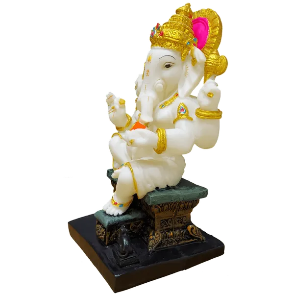Off_White_&_Golden_Gajanan_Ganpati_Bappa_Murti_White_Marble_Look_Idol_Gift_For_Griha_Pravesh