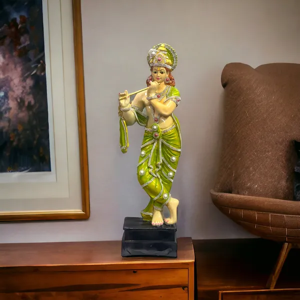 Green_Standing_Krishna_With_Bansuri_Decorative_Idol