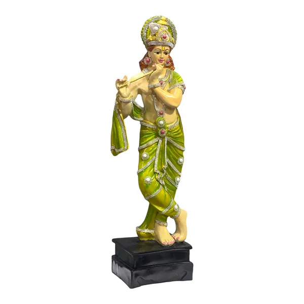 Green_Standing_Krishna_With_Bansuri_Decorative_Idol