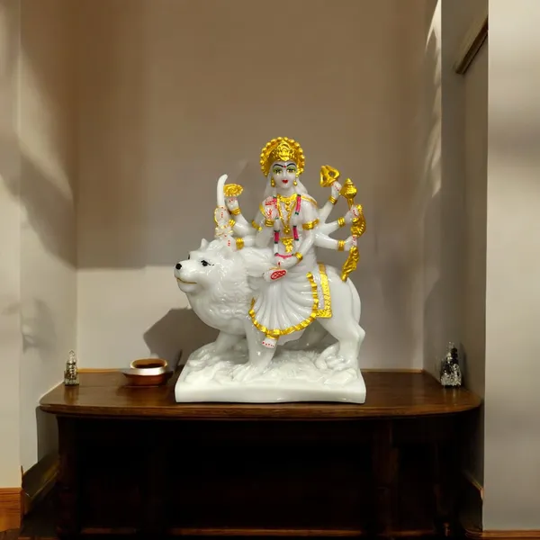Off_White_&_Golden_Maa_Sherawali_Marble_Idol_Durga_Ji