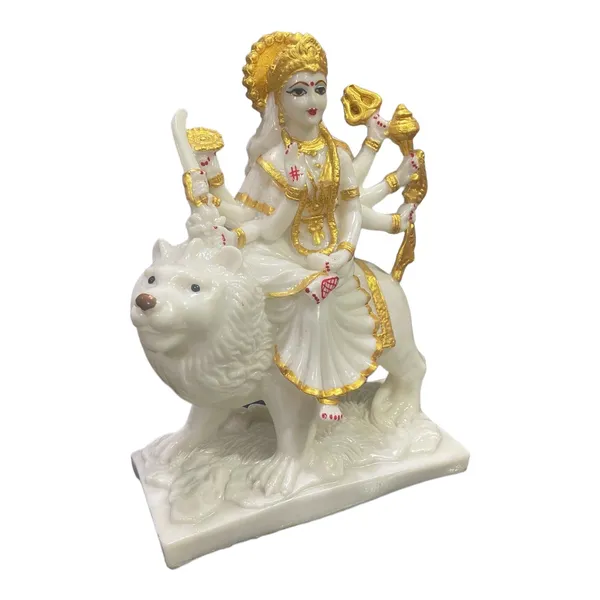 Off_White_&_Golden_Maa_Sherawali_Marble_Idol_Durga_Ji