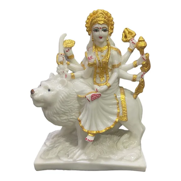 Off_White_&_Golden_Maa_Sherawali_Marble_Idol_Durga_Ji