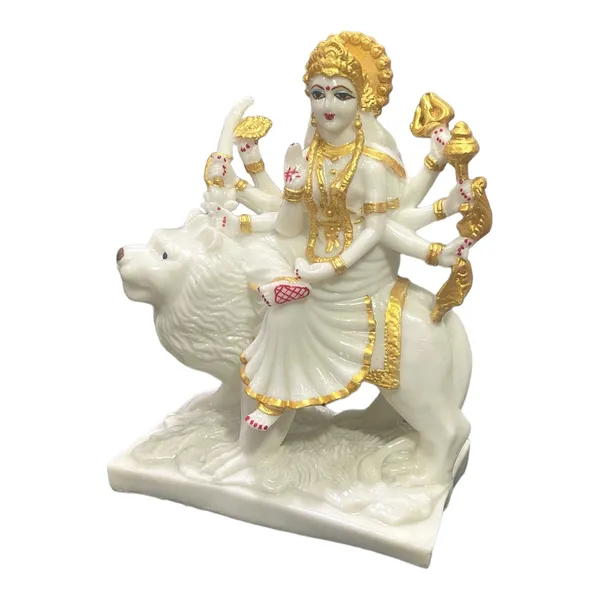 Off_White_&_Golden_Maa_Sherawali_Marble_Idol_Durga_Ji