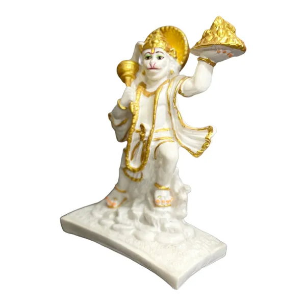 Off_White_&_Golden_Hanuman_With_Parvat_Marble_Idol