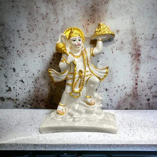 Off_White_&_Golden_Hanuman_With_Parvat_Marble_Idol