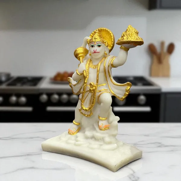 Off_White_&_Golden_Hanuman_With_Parvat_Marble_Idol