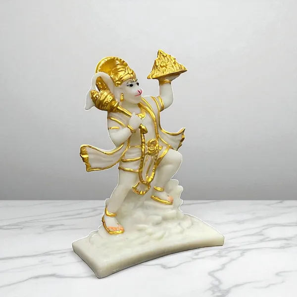 Off_White_&_Golden_Hanuman_With_Parvat_Marble_Idol