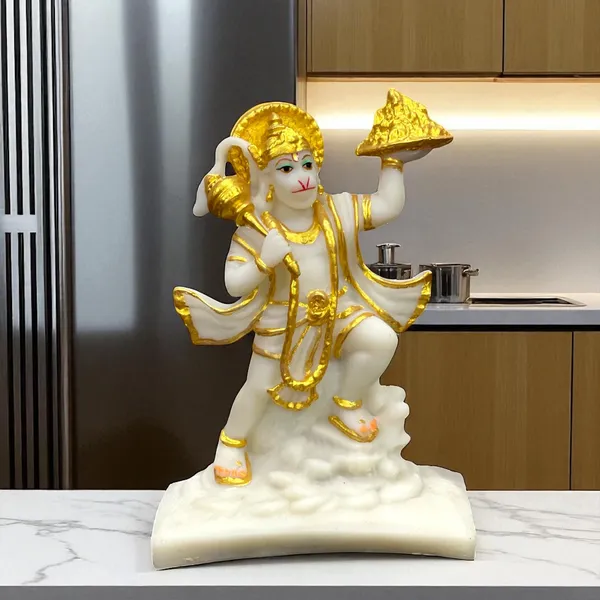 Off_White_&_Golden_Hanuman_With_Parvat_Marble_Idol