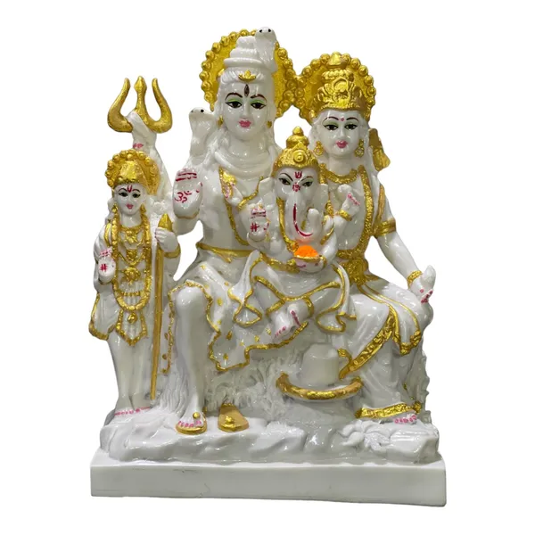 Off_White_&_Golden_Shiv_Parvati_Ganesh_Kartikeya_Shiv_Parivar_Marble_Look_Murti