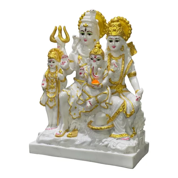 Off_White_&_Golden_Shiv_Parvati_Ganesh_Kartikeya_Shiv_Parivar_Marble_Look_Murti